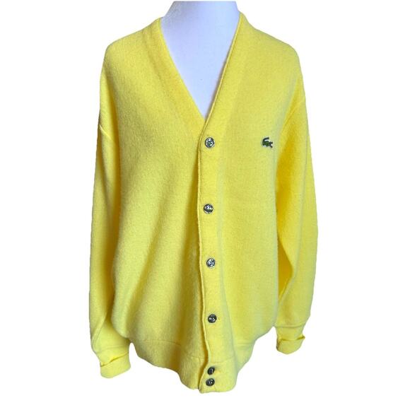 Vintage 80's Lacoste Cardigan Sweater Mens M Yellow Golf Caddy Shack Grandpa - Picture 3 of 11